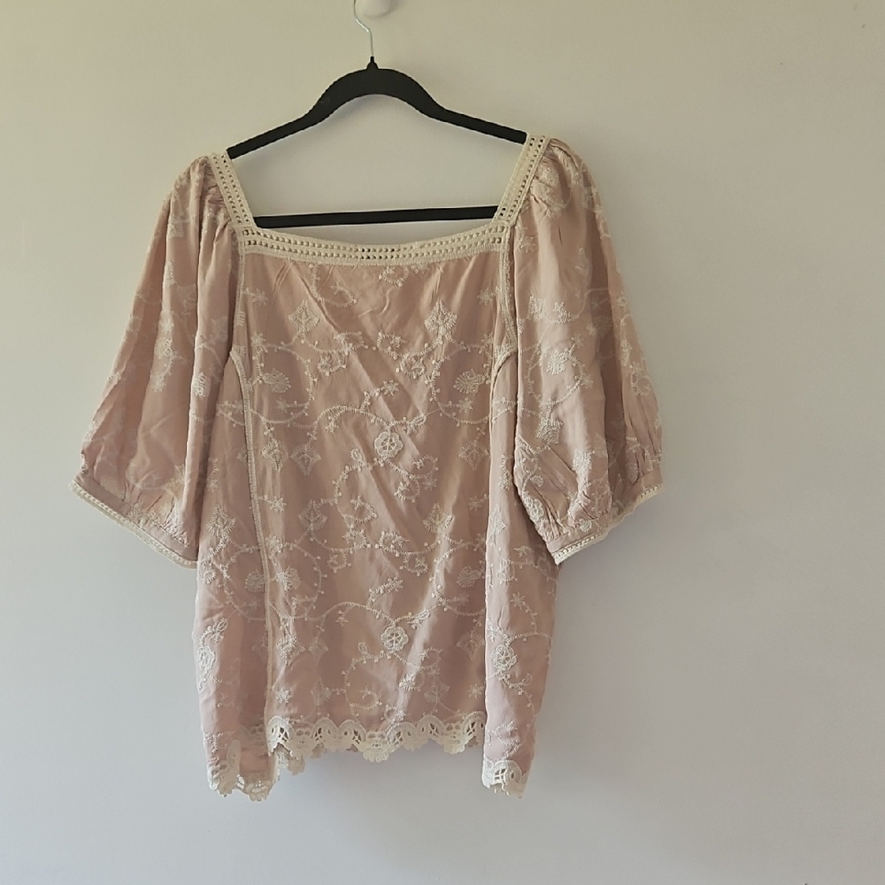 Democracy Lace Trim Blouse - Light Pink - Picture 3 of 4